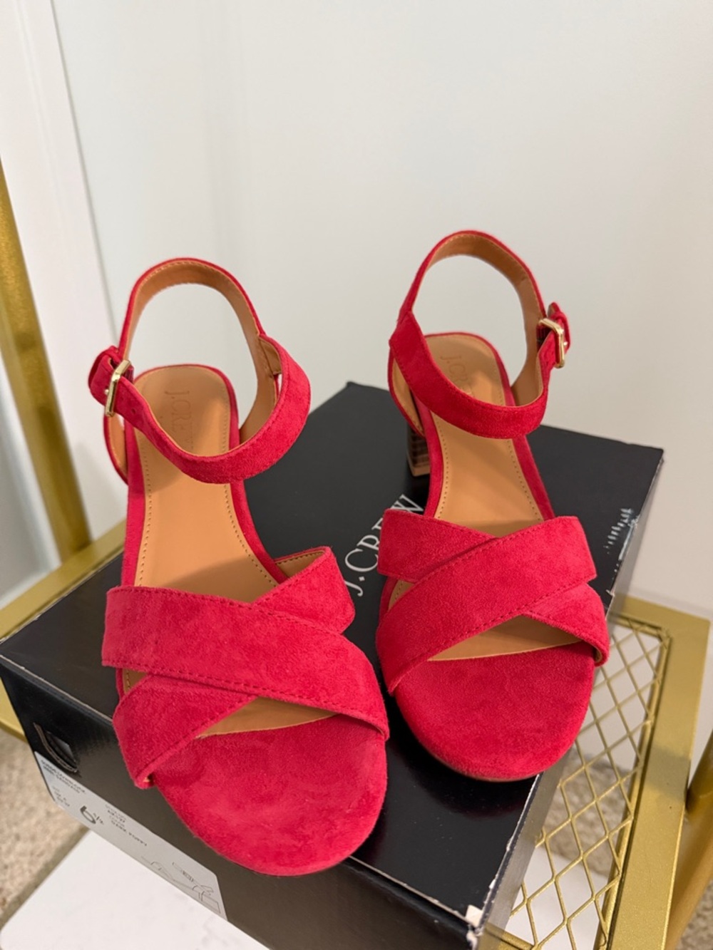 J. Crew Red Suede Crisscross Ankle Strap Sandals - Women